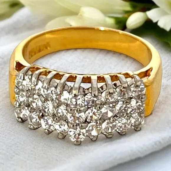 Vintage 1970s CZ Cluster Ring Size 7 14K HGE Gold Plate Original Unworn - 3E - Picture 11 of 15